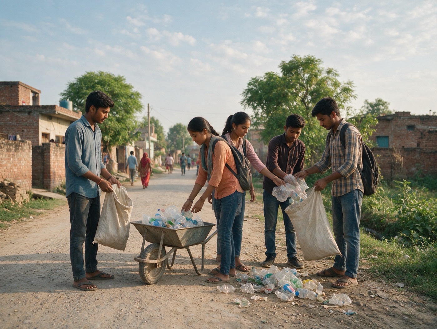 Youth volunteers on a cleanliness drive in Punjab